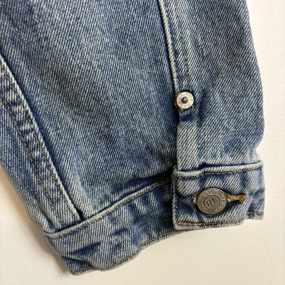 Vtg Ralph Lauren Polo Jeans Co Denim Jacket American Flag Patch Womens Sz L USA - Picture 11 of 14